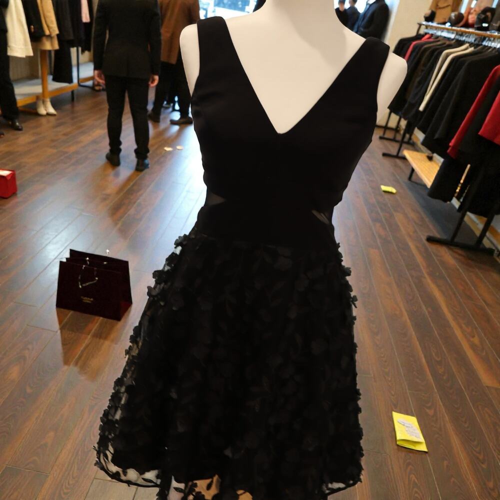 Aqua Dresses Black Floral Appliqué Cocktail Dress Size 2
